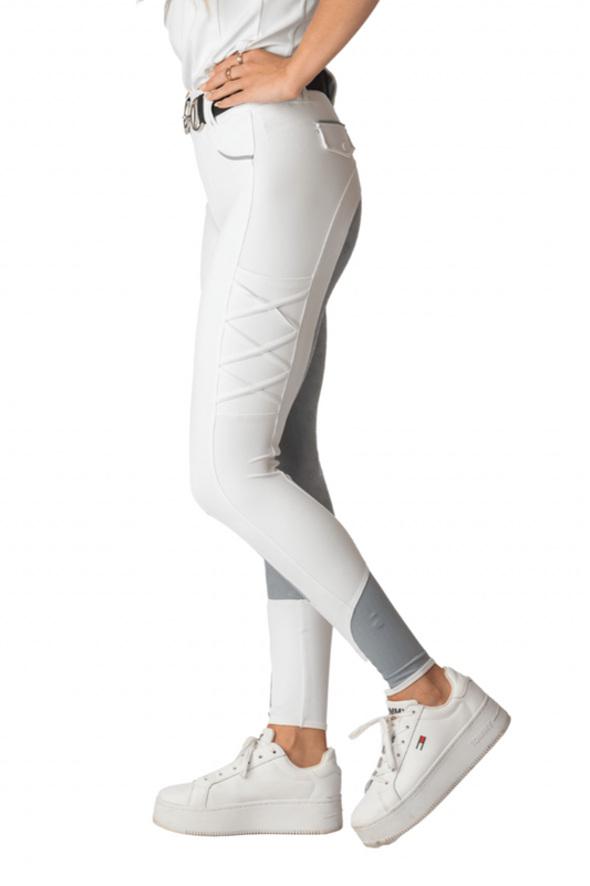 Full Seat Riding Leggings 'LegUps' (White/Grey) - Eclat Equestrian Online