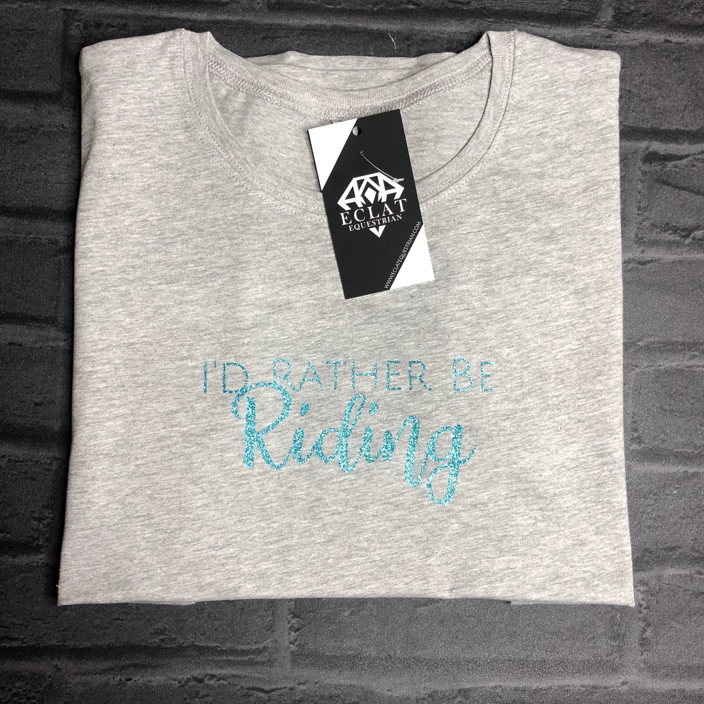 'I'd Rather Be Riding' Glitter Tee (Grey)